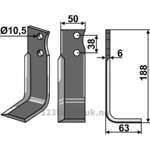 Rotorfreskniv - 188x50x6mm - Høyre - Barbieri