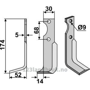 Rotorfreskniv - 174x30x5mm - Venstre - Barbieri