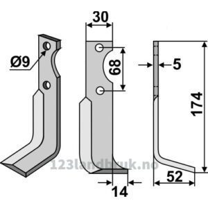 Rotorfreskniv - 174x30x5mm - Høyre - Barbieri
