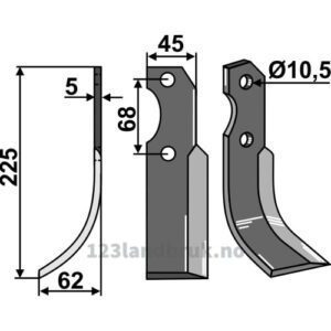 Rotorfreskniv - 225x45x5mm - Venstre - Barbieri