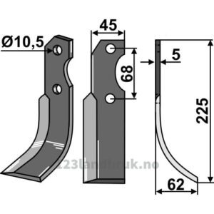 Rotorfreskniv - 225x45x5mm - Høyre - Barbieri