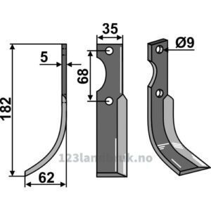 Rotorfreskniv - 182x35x5mm - Venstre - Barbieri