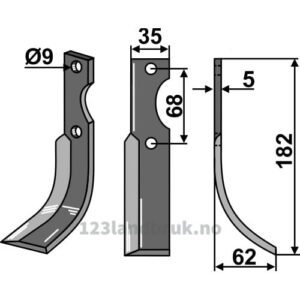 Rotorfreskniv - 182x35x5mm - Høyre - Barbieri