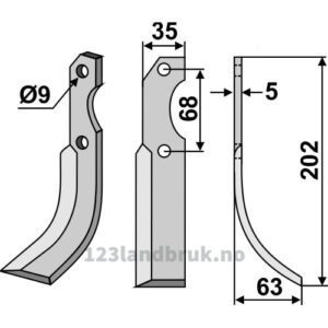 Rotorfreskniv - 202x35x5mm - Høyre - Barbieri