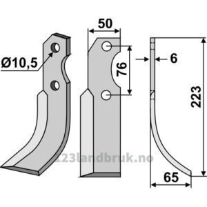Rotorfreskniv - 223x50x6mm - Høyre - Barbieri