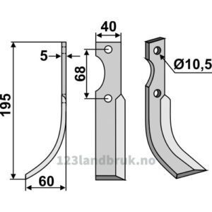 Rotorfreskniv - 195x40x5mm - Venstre - Barbieri