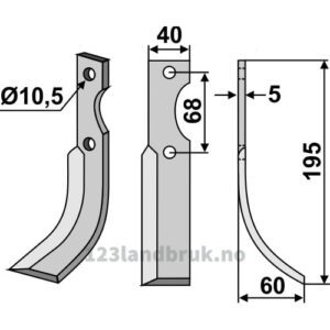 Rotorfreskniv - 195x40x5mm - Høyre - Barbieri