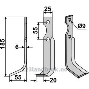 Rotorfreskniv - 185x25x6mm - Venstre - B.C.S.