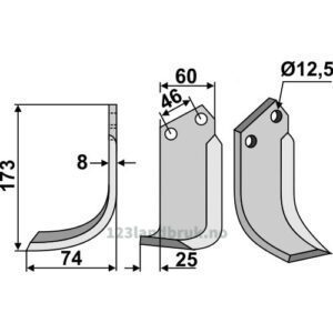 Rotorfreskniv - 173x60x7mm - Venstre - B.C.S.