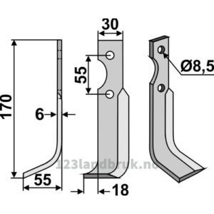Rotorfreskniv - 170x30x6mm - Venstre - B.C.S., Bertolini