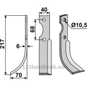 Rotorfreskniv - 217x40x6mm - Venstre - Benassi