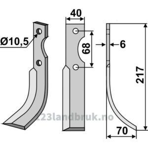 Rotorfreskniv - 217x40x6mm - Høyre - Benassi
