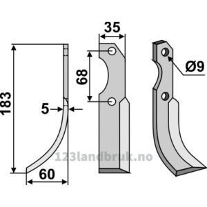 Rotorfreskniv - 183x35x5mm - Venstre - Barbieri, Benassi