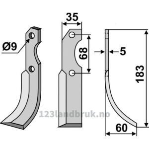 Rotorfreskniv - 183x35x5mm - Høyre - Barbieri, Benassi