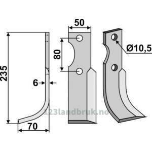 Rotorfreskniv - 235x50x6mm - Venstre - Benassi
