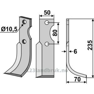 Rotorfreskniv - 235x50x6mm - Høyre - Benassi
