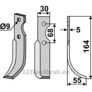 Rotorfreskniv - 164x30x5mm - Høyre - Benassi