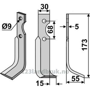 Rotorfreskniv - 173x30x5mm - Høyre - Benassi