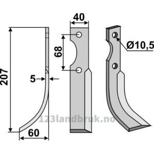 Rotorfreskniv - 207x40x5mm - Venstre - Benassi