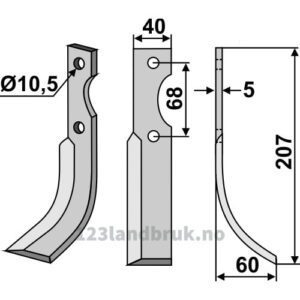 Rotorfreskniv - 207x40x5mm - Høyre - Benassi
