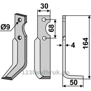 Rotorfreskniv - 164x30x4mm - Høyre - Benassi
