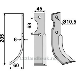 Rotorfreskniv - 205x45x6mm - Venstre - Benassi