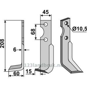 Rotorfreskniv - 208x45x6mm - Venstre - Benassi