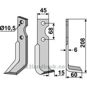 Rotorfreskniv - 208x45x6mm - Høyre - Benassi