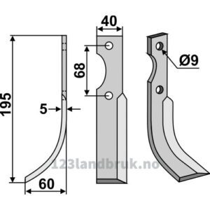 Rotorfreskniv - 195x40x5mm - Venstre - Barbieri, Benassi