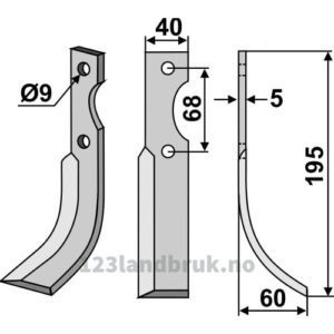 Rotorfreskniv - 195x40x5mm - Høyre - Barbieri, Benassi