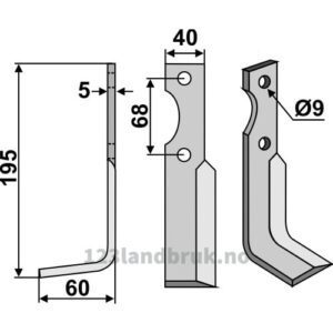Rotorfreskniv - 195x40x5mm - Venstre - Benassi