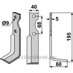 Rotorfreskniv - 195x40x5mm - Høyre - Benassi