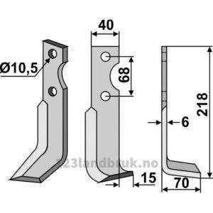 Rotorfreskniv - 218x40x6mm - Høyre - Benassi