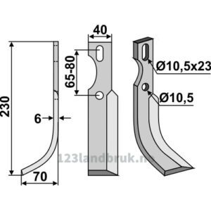 Rotorfreskniv - 230x40x6mm - Venstre
