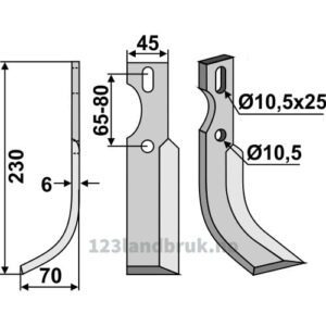 Rotorfreskniv - 230x45x6mm - Venstre