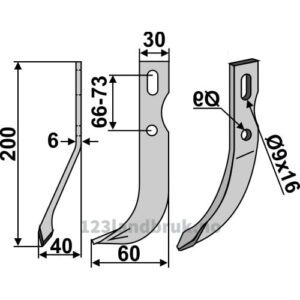 Rotorfreskniv - 200x30x6mm - Venstre - Agria, Benassi