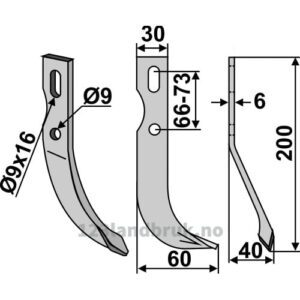Rotorfreskniv - 200x30x6mm - Høyre - Agria, Benassi