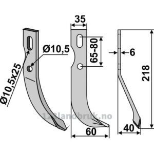 Rotorfreskniv - 218x35x6mm - Høyre - Benassi