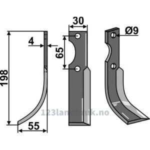 Rotorfreskniv - 198x30x4mm - Venstre - Benassi