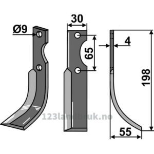 Rotorfreskniv - 198x30x4mm - Høyre - Benassi