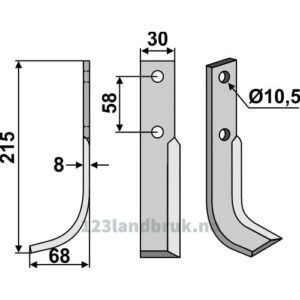 Rotorfreskniv - 215x30x8mm - Venstre - Bertolini
