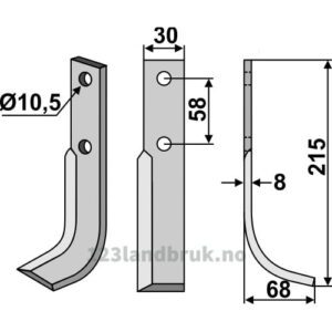 Rotorfreskniv - 215x30x8mm - Høyre - Bertolini