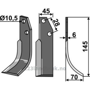 Rotorfreskniv - 145x45x6mm - Høyre - Bertolini