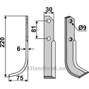 Rotorfreskniv - 220x30x6mm - Venstre - Bertolini