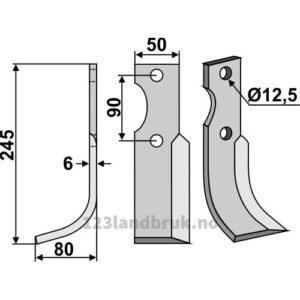 Rotorfreskniv - 245x50x6mm - Venstre - Bertolini