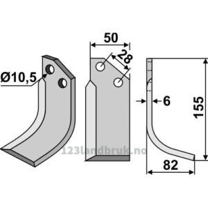 Rotorfreskniv - 155x50x6mm - Høyre - Bertolini