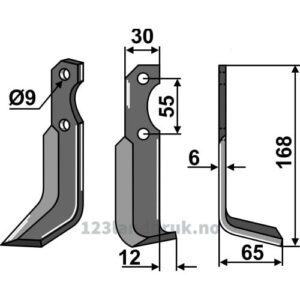 Rotorfreskniv - 168x30x6mm - Høyre - Bertolini