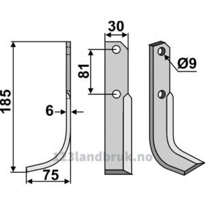 Rotorfreskniv - 185x30x6mm - Venstre - Bertolini