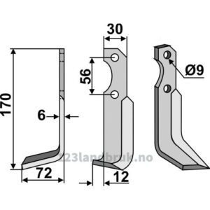 Rotorfreskniv - 170x30x6mm - Venstre - Bertolini