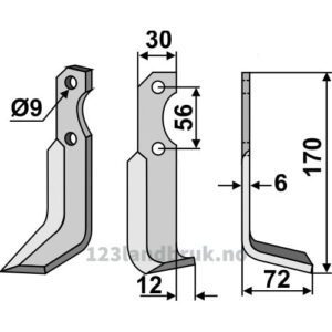 Rotorfreskniv - 170x30x6mm - Høyre - Bertolini